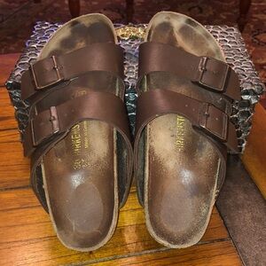 BIRKENSTOCK ARIZONA BIRKIBUC CASUAL SANDALS brown Size 38 EUC